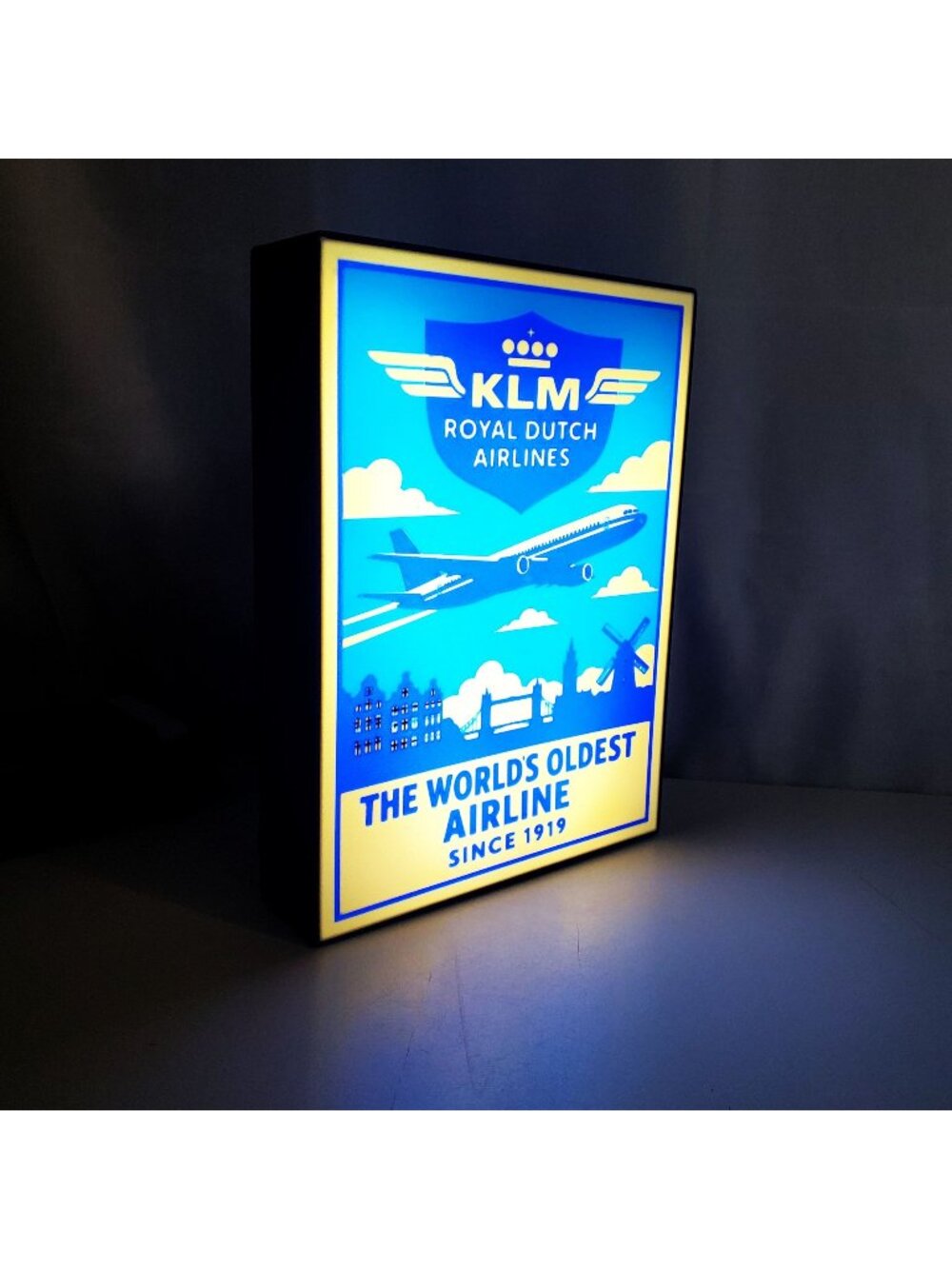 KLM Royal Dutch Airlines Vintage Style LED Lightbox - 7x9 Retro Aviation Lighted